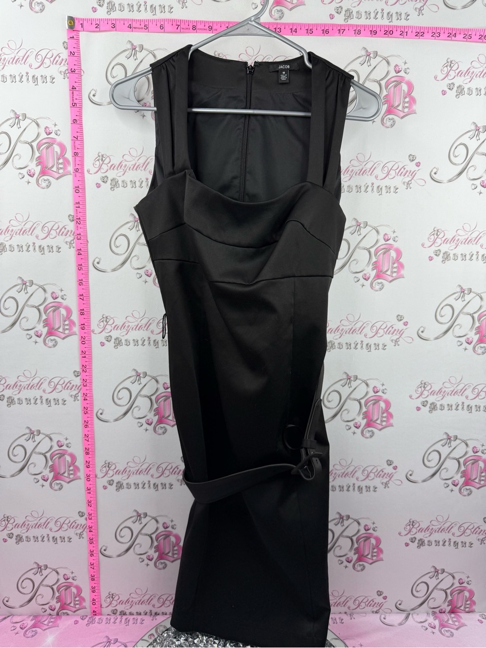 Jacob dress belted belt retro pin up girl Black Sleeveless Midi Sheath Dress